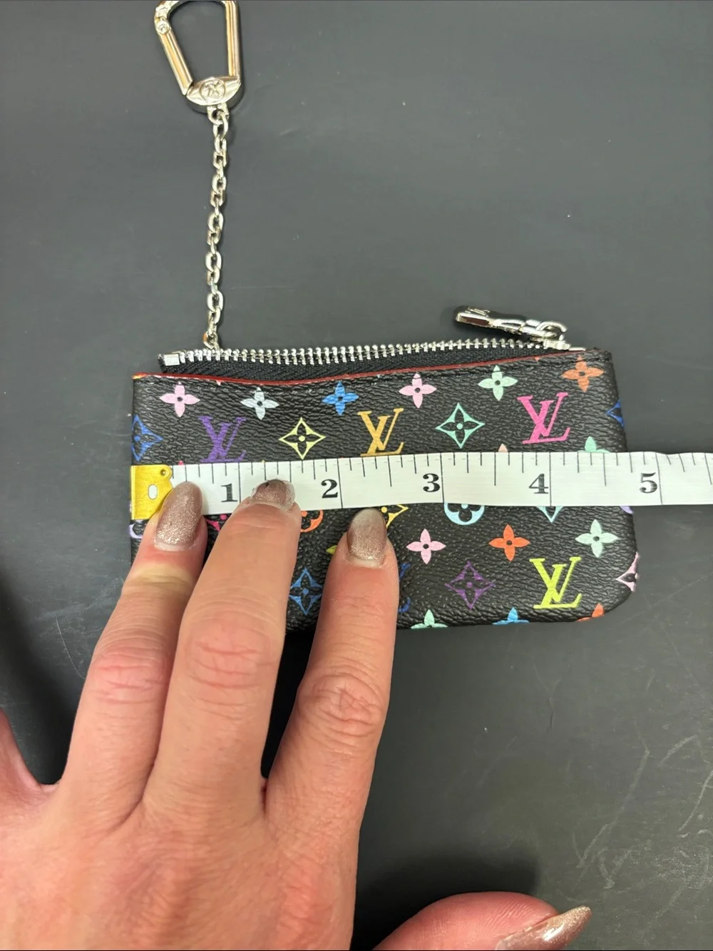 Designer Inspired Black Multicolor Monogram Key & Coin Pouch